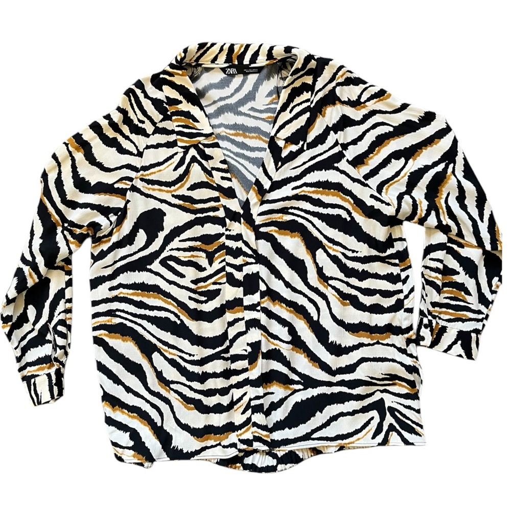 Zebra Print Button-Up Blouse